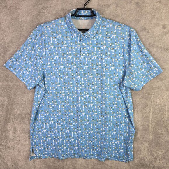 Mens Southern Tides Blue Gin Polo Shirt Short Sleeve Polyester Stretch Size XXL - Picture 2 of 9